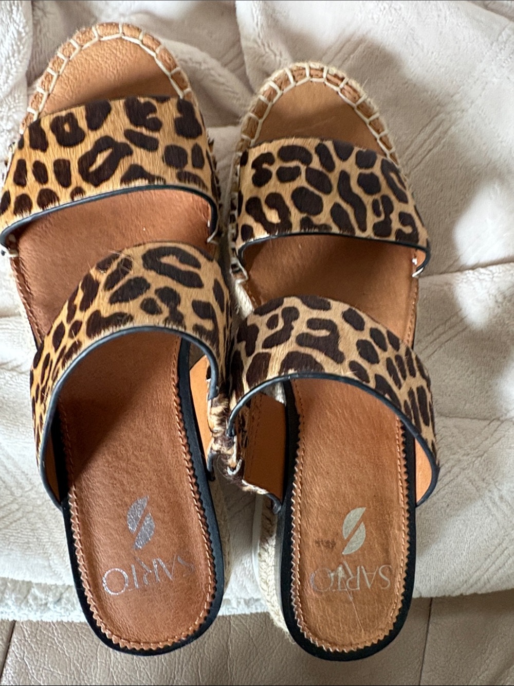 Franco Sarto Leopard Print Double Strap Sandals - Brown/Tan/Black womens